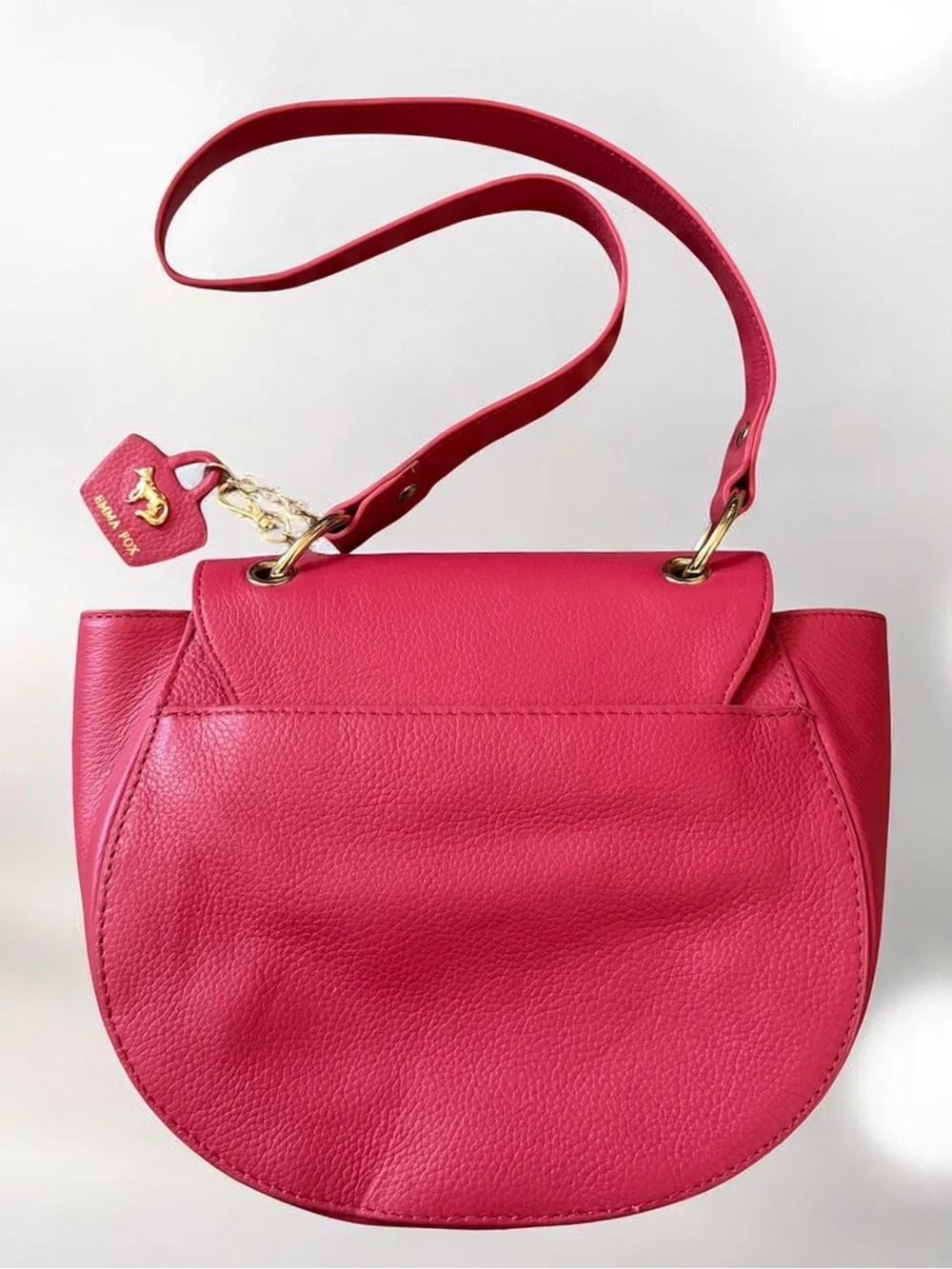 Emma Fox Blush Deep Red/Pink Leather Shoulder Satchel Bag with Gold Hardware